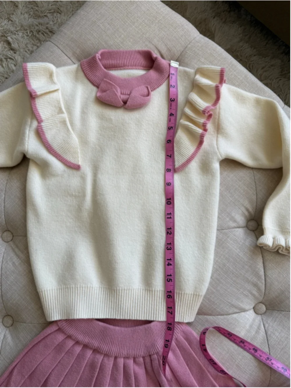 Girls Matching Set Size 6 Pink & Cream Sweater Skirt Outfit
